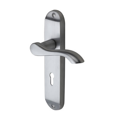 Satin Chrome Scroll Keyhole Lock Door Handles - Aurora Range - 183 x 42mm