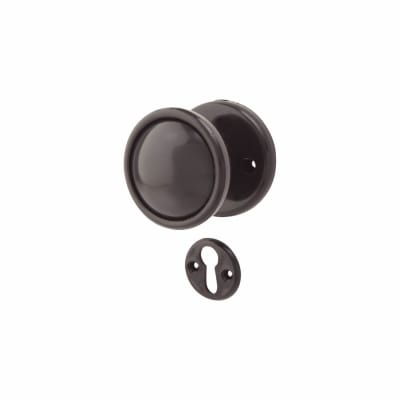 Black Plastic Mortice/Rim Door Knob with Escutcheon - 51mm Rose Diameter