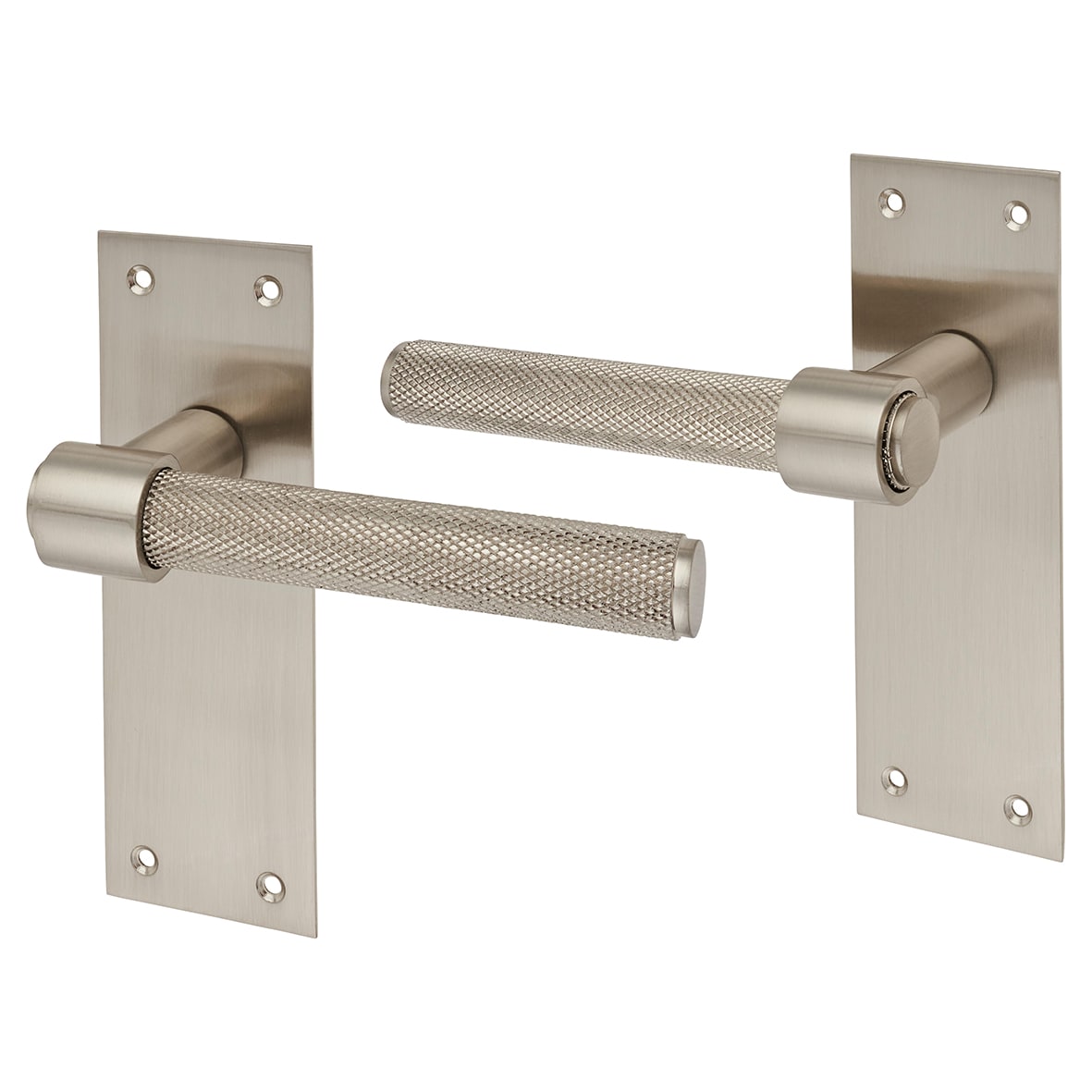 Satin Nickel Knurled Latch Door Handles - Loxley Range - 150 x 50mm