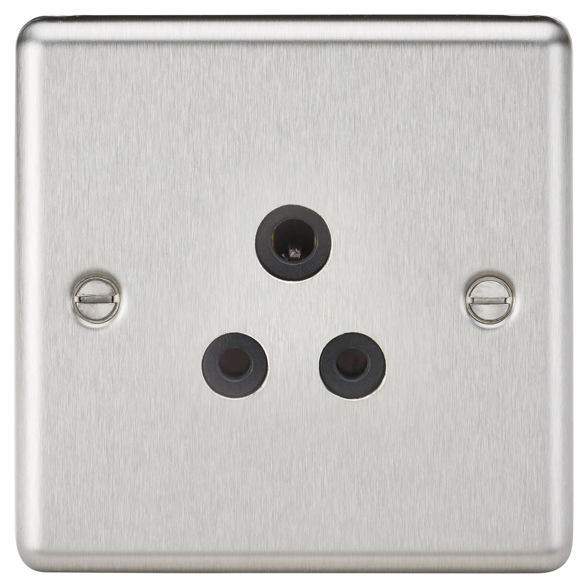 5A Round Edge Unswitched Round Pin Socket - Brushed Chrome with Black Insert