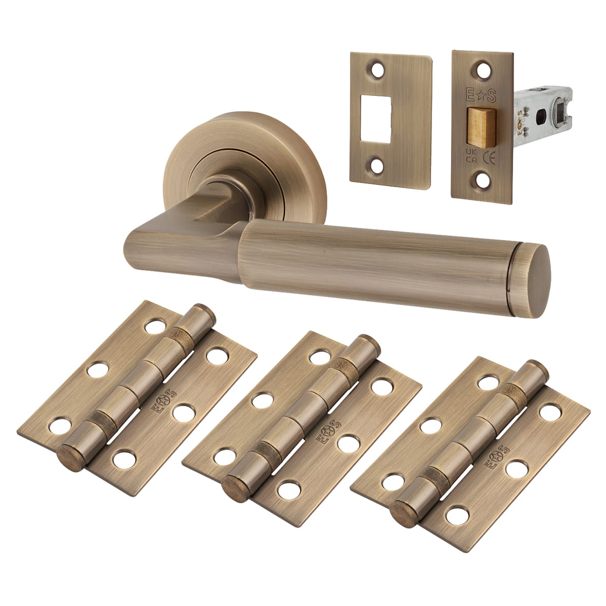 Brass Belas Latch Door Handles on Rose Ultimate Door Pack - Belas Rage