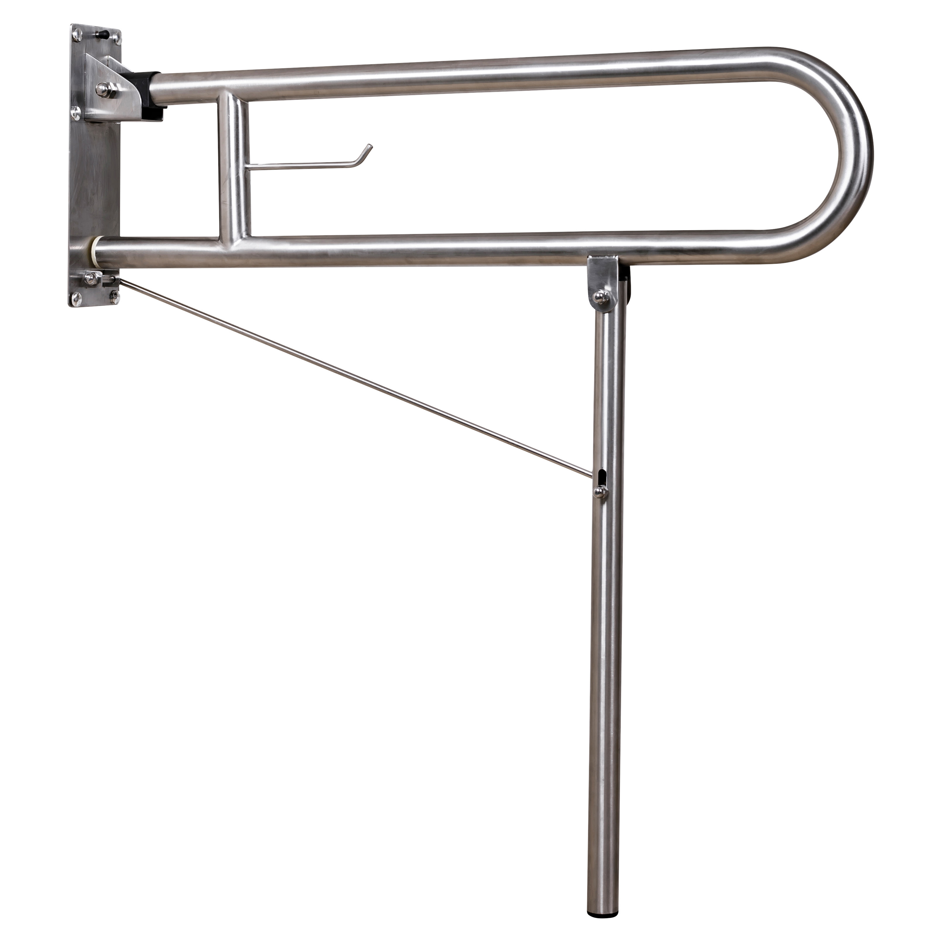 Callisto Hinged Support Grab Rail With Leg - 850 x 300mm - Brushed Stainless Steel