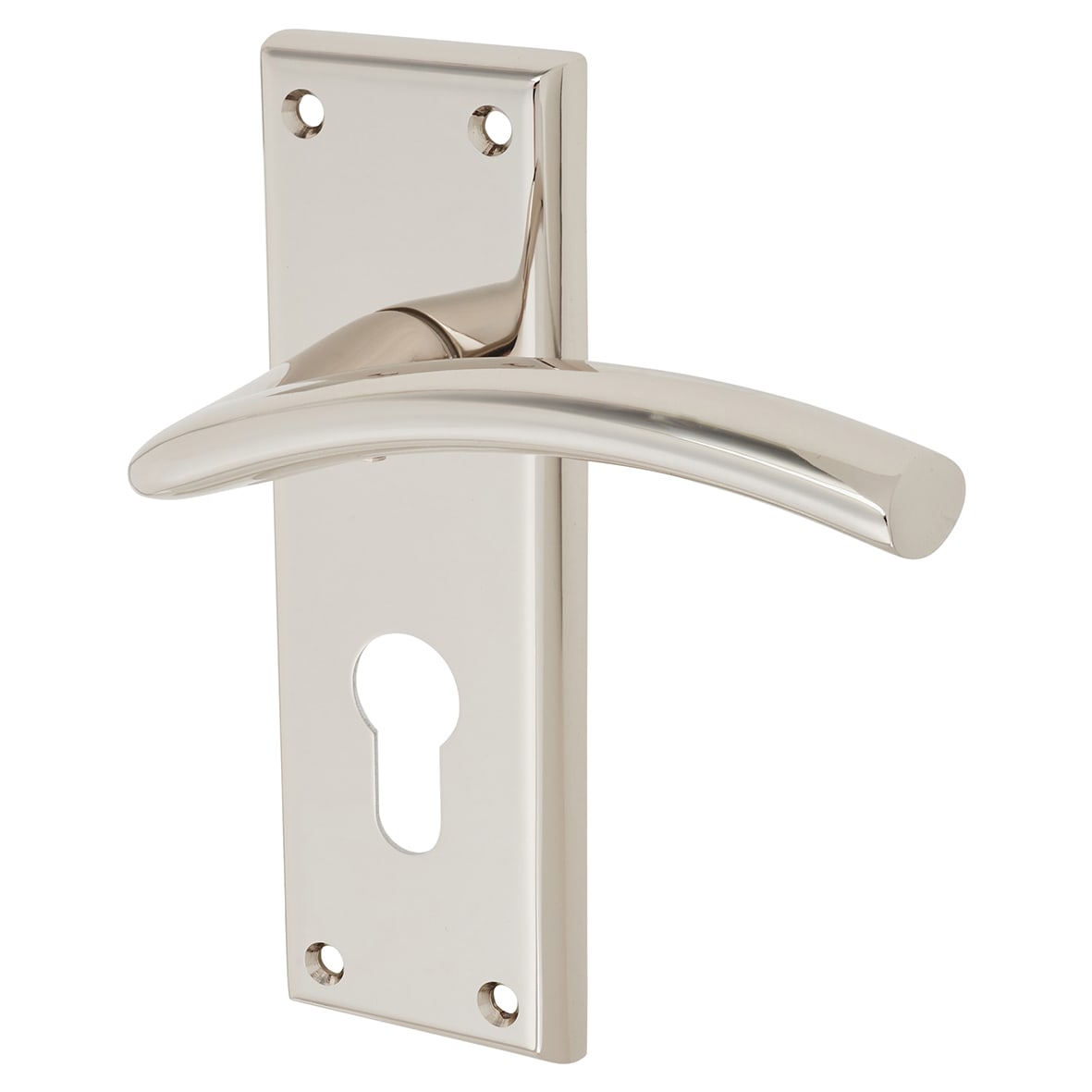 Brass Satin Nickel Euro Lock Door Handles - Trenta Range - 150 x 50mm