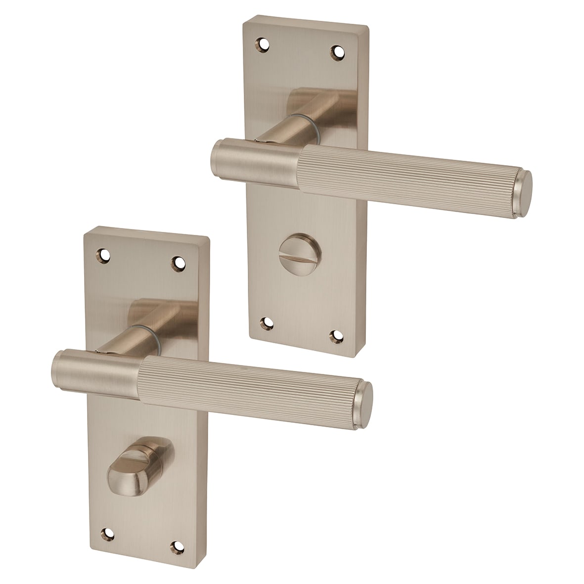 Satin Nickel Lines Bathroom Door Handles - Nova Range - 155 x 55mm