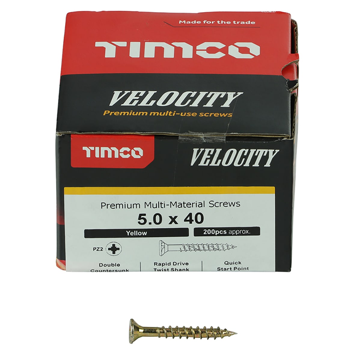 Velocity Pozi Countersunk Wood Screws - 5.0 x 40mm - Yellow Zinc - Pack of 200