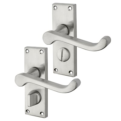 Satin Chrome Budget Scroll Privacy Door Handles - Short Plate - Mia Range - 114 x 42mm