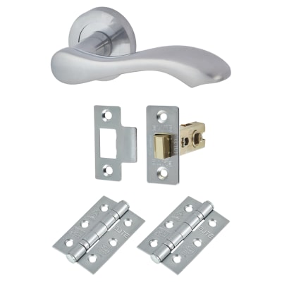 Satin Chrome Scroll Latch Door Handles on Rose Pack - Scarlett Range