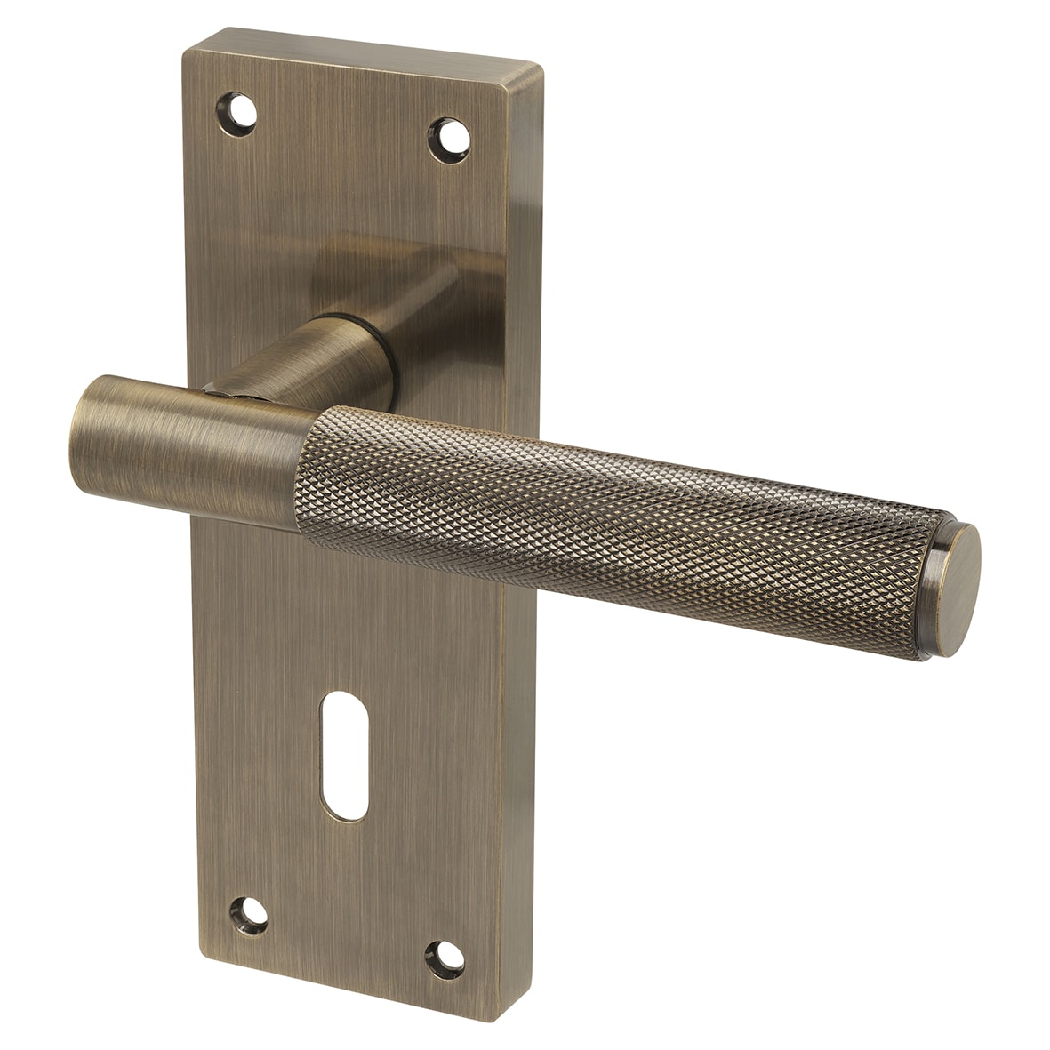 Antique Brass Knurled Keyhole Lock Door Handles - Remi Range - 155 x 55mm
