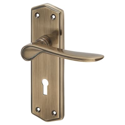 Antique Brass Keyhole Lock Door Handles - Rome Range - 170 x 50mm