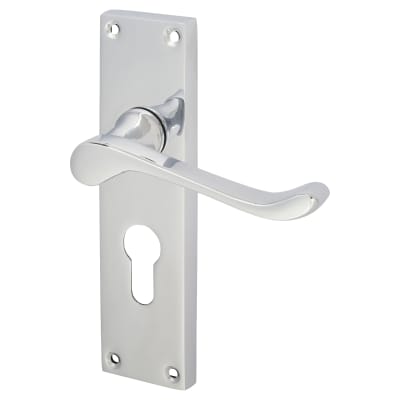 Polished Chrome Victorian Scroll Euro Lock Door Handles - 155 x 42mm