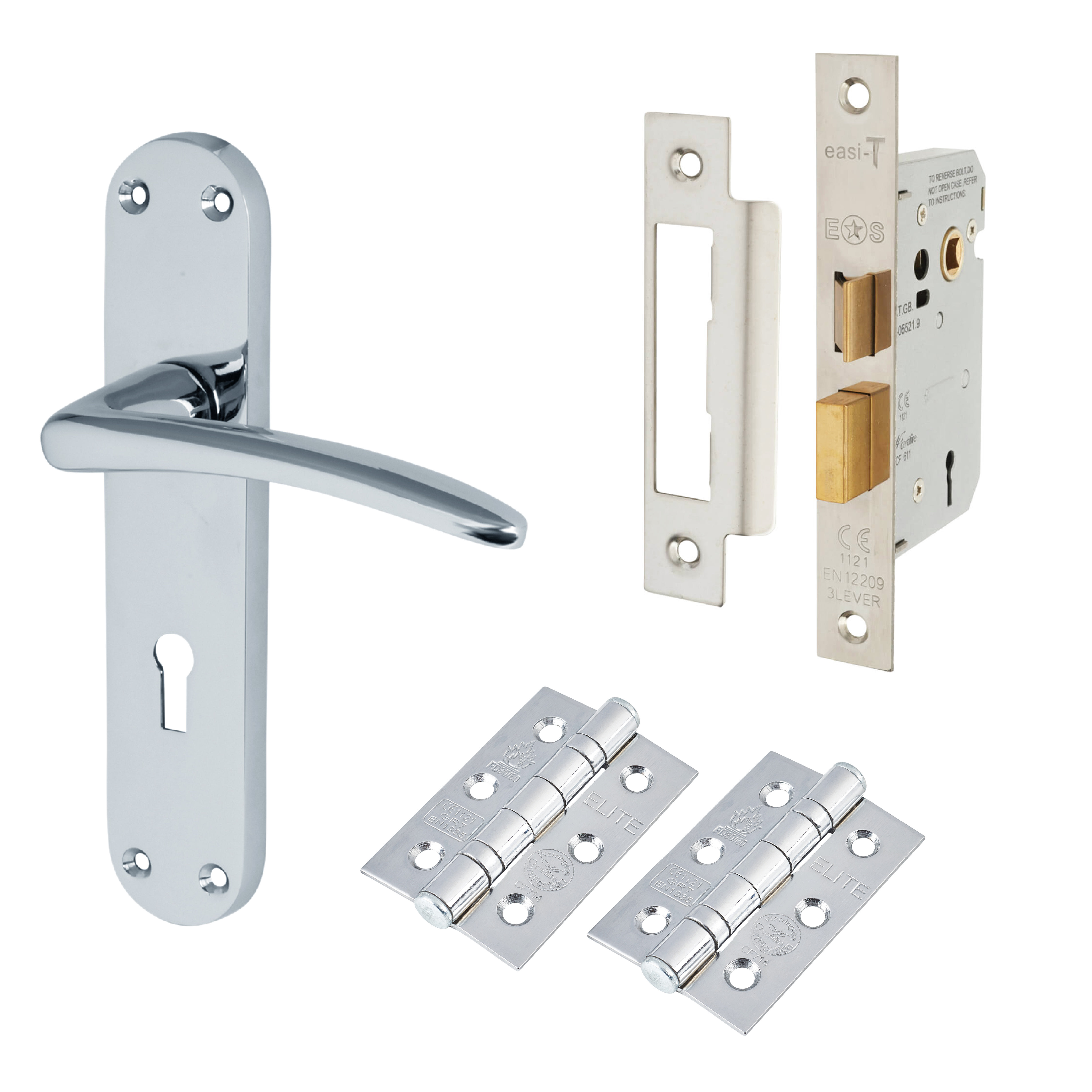 Polished Chrome 3 Lever Sashlock Door Handles Pack - Salerno Range