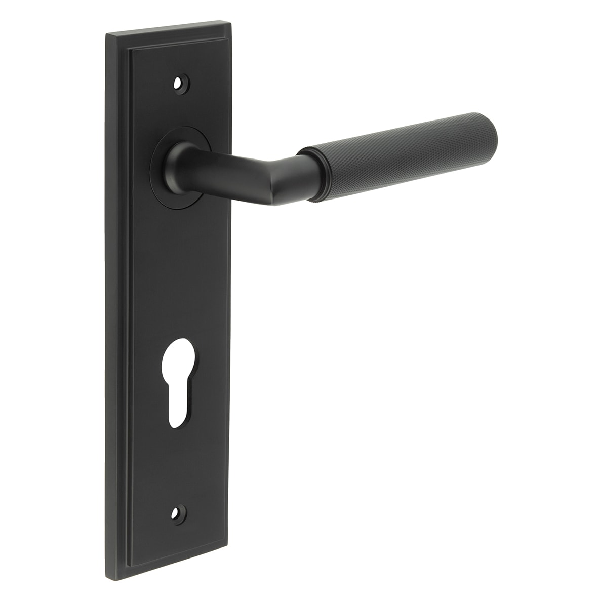 Black Fire Rated DIN Euro Lock Door Handles - Piccadilly - 200 x 55mm