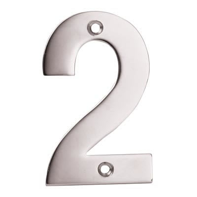 100mm Screw Fix Door Numeral - 2 - Satin Stainless Steel