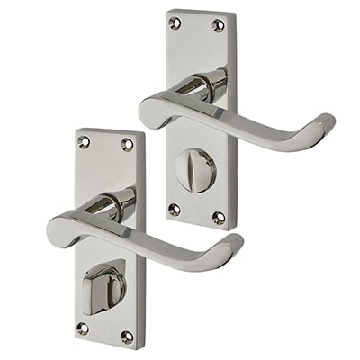 Polished Chrome Budget Scroll Privacy Door Handles - Short Plate - Mia Range - 114 x 42mm