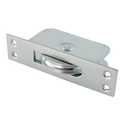 Square Large Ball Bearing Sash Window Pulley - 57mm Curved Metal Wheel - Satin Chrome