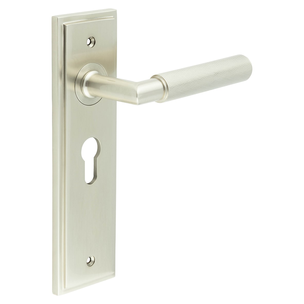 Satin Nickel Fire Rated Euro Lock Door Handles - Piccadilly - 200 x 55mm