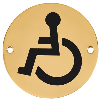 Disabled Toilet Door Sign - 75mm Diameter - Polished Brass
