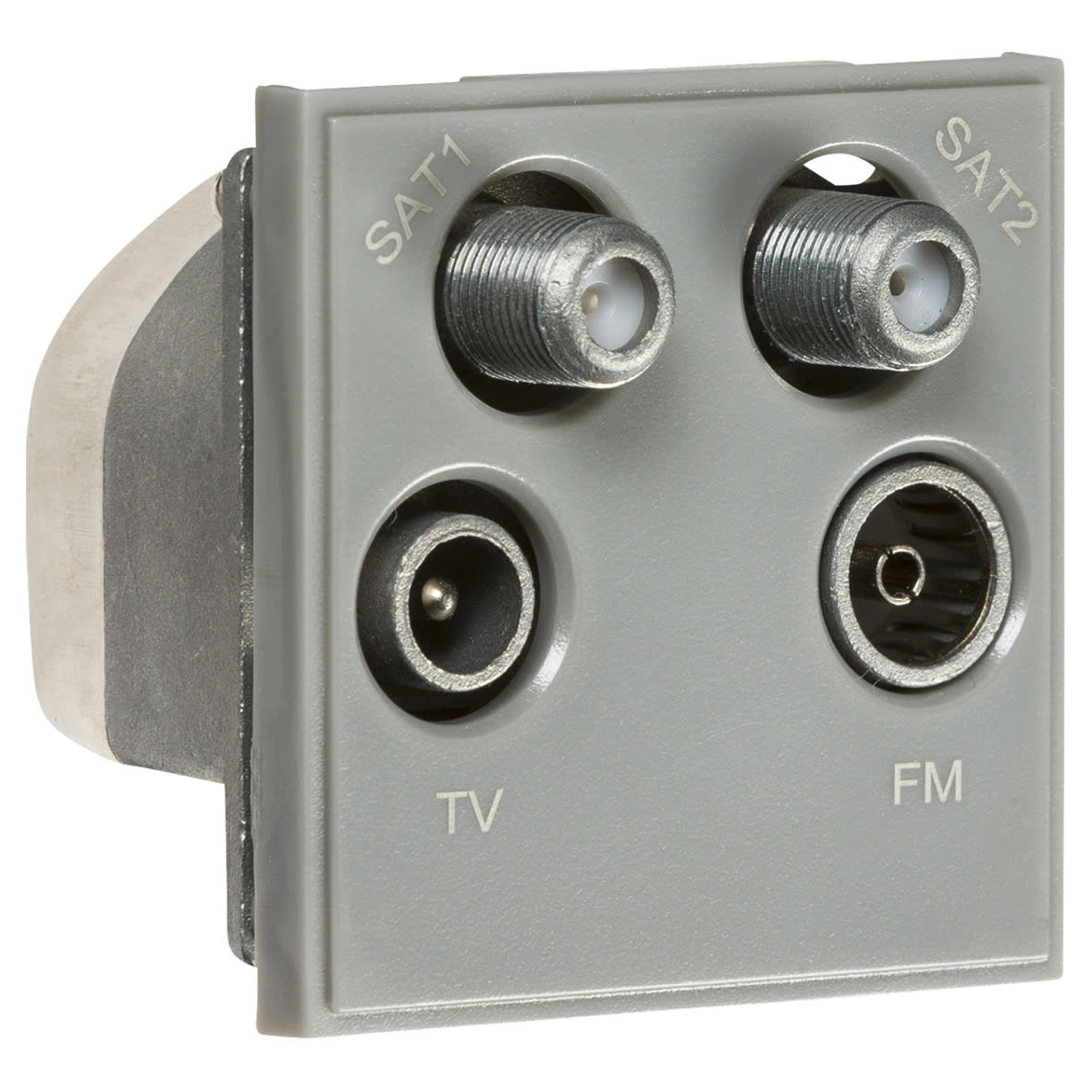 1 Gang TV + 2 x F type Satellite + FM/DAB Quadplexer Euro Module - Grey