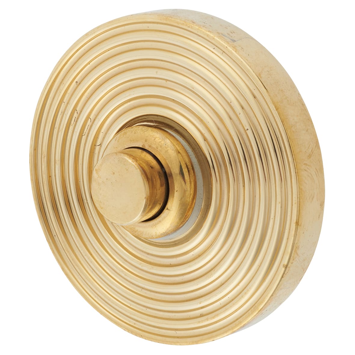 Marcus Unlacquered Brass Round Reeded Bell Push - 53mm Diameter
