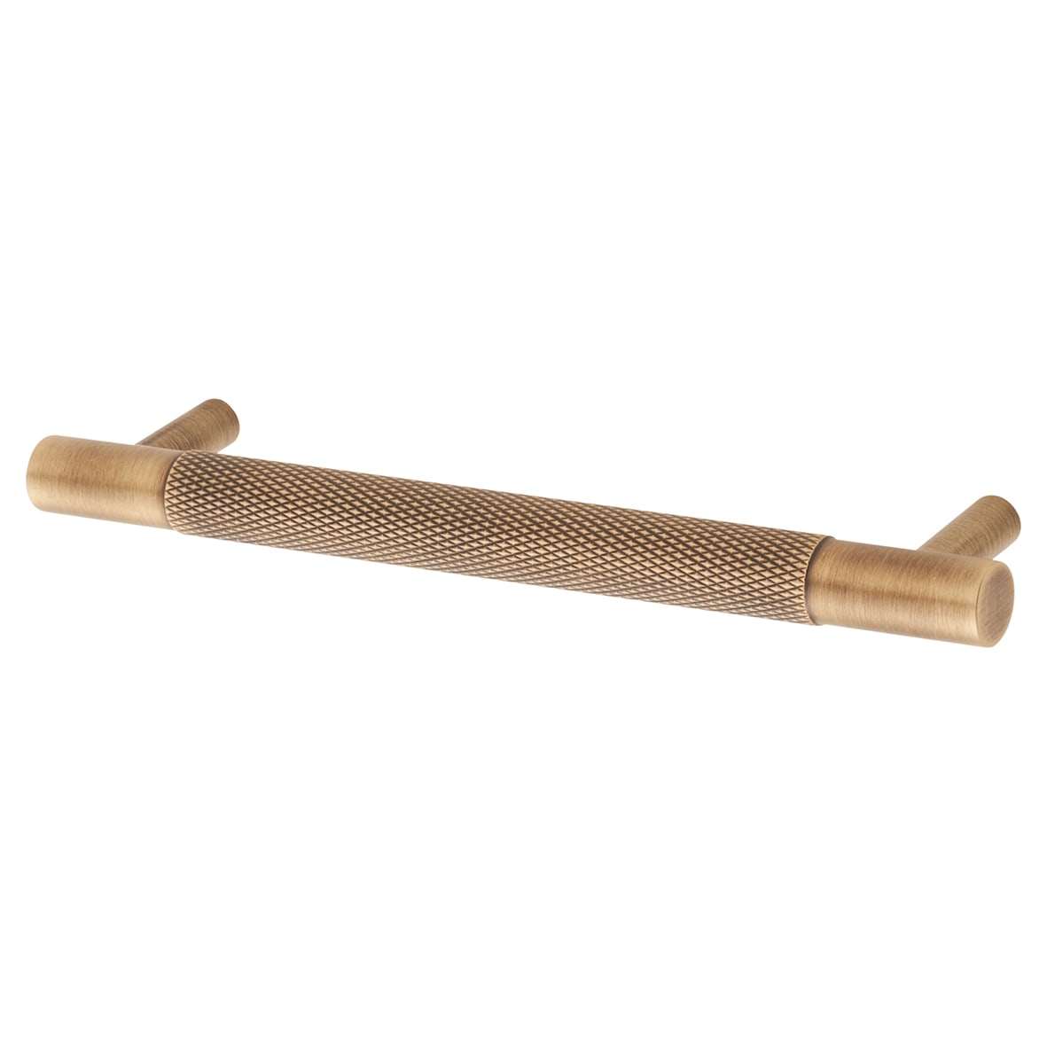 Brunel 13mm Knurled T-Bar Cabinet Pull Handle - 128mm Centres - Antique Brass