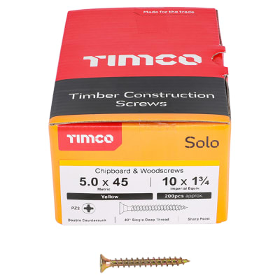 Solo Chippy Pozi Countersunk Wood Screws - 5.0 x 45mm - Yellow Zinc - Pack of 200