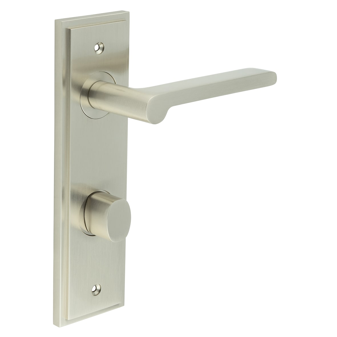 Satin Nickel Fire Rated DIN Bathroom Door Handles - Fitzrovia - Inner 2 - 200 x 55mm