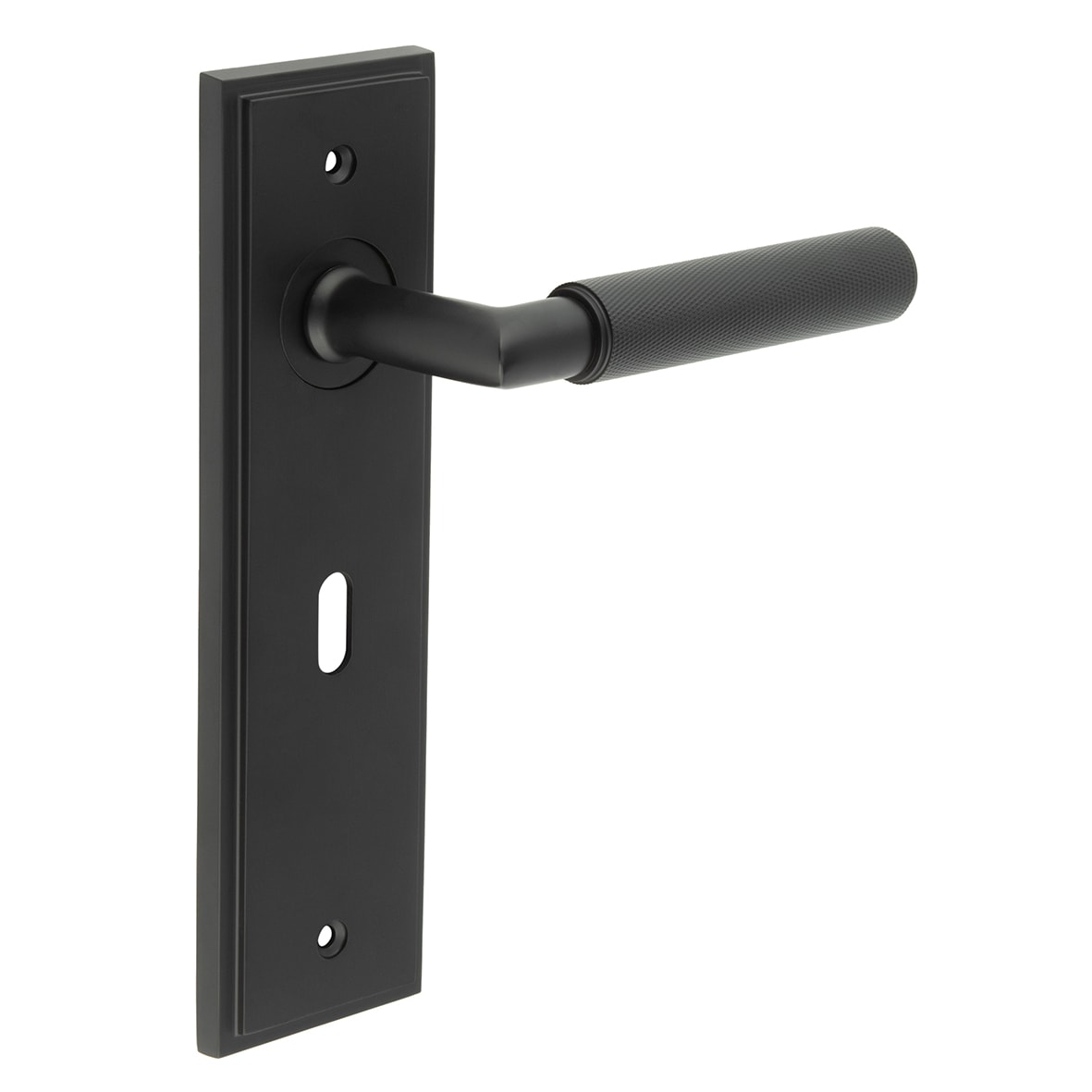 Black Fire Rated Keyhole Lock Door Handles - Piccadilly - 200 x 55mm