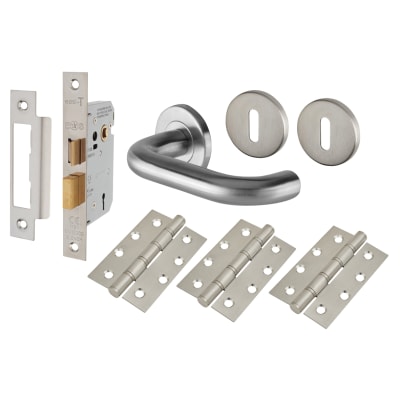 Satin Stainless Steel 19mm Return to Door 3 Lever Sashlock Door Handles on Rose Pack