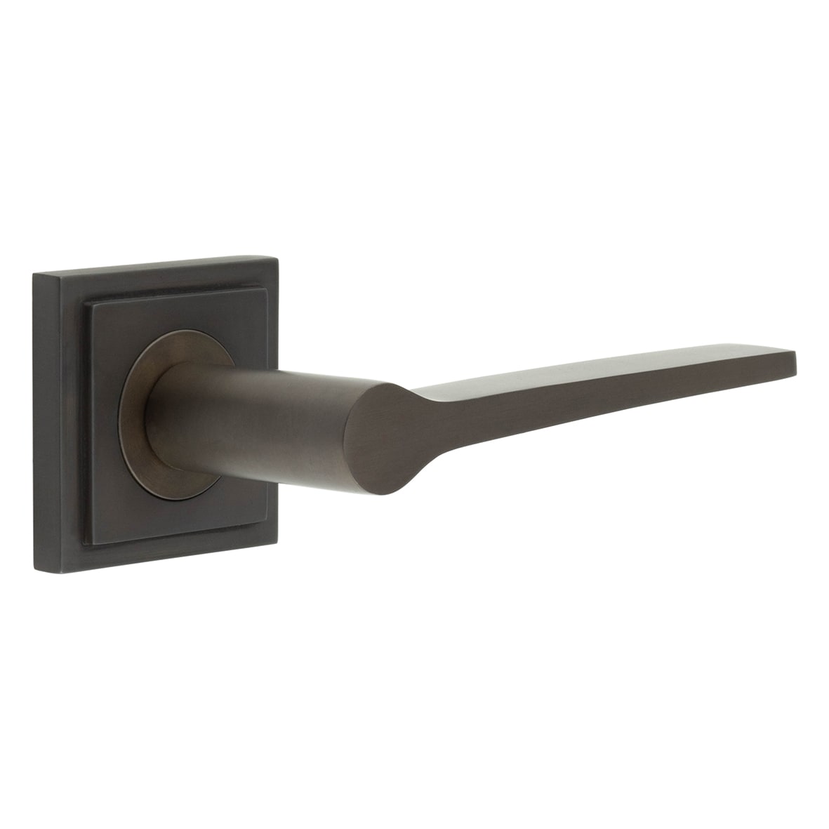 Dark Bronze Fire Rated Door Handles on Square Stepped Rose - Knightsbridge Range