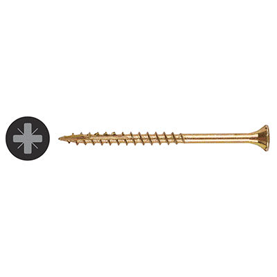 Cutter Pozi Countersunk Wood Screws - 4.0 x 70mm - Yellow Zinc - Pack of 200