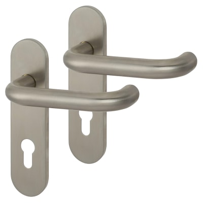 Satin Stainless Steel 19mm Return to Door Euro Lock Door Handles - Radius - 72mm c/c