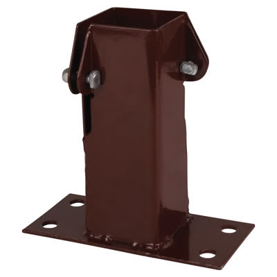 Fence Post Flush Fit Bolt Down Shoe - Twin Bolt - 50 x 50mm - Brown Powder Coated