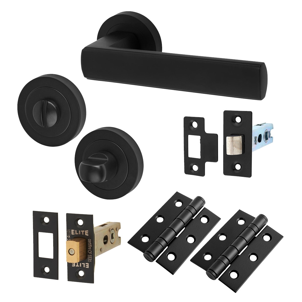 Matt Black Bathroom Deadbolt Lock Door Handles on Rose Pack - Zara Range