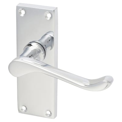 Polished Chrome Victorian Scroll Latch Door Handles - Short Plate - 118 x 42mm