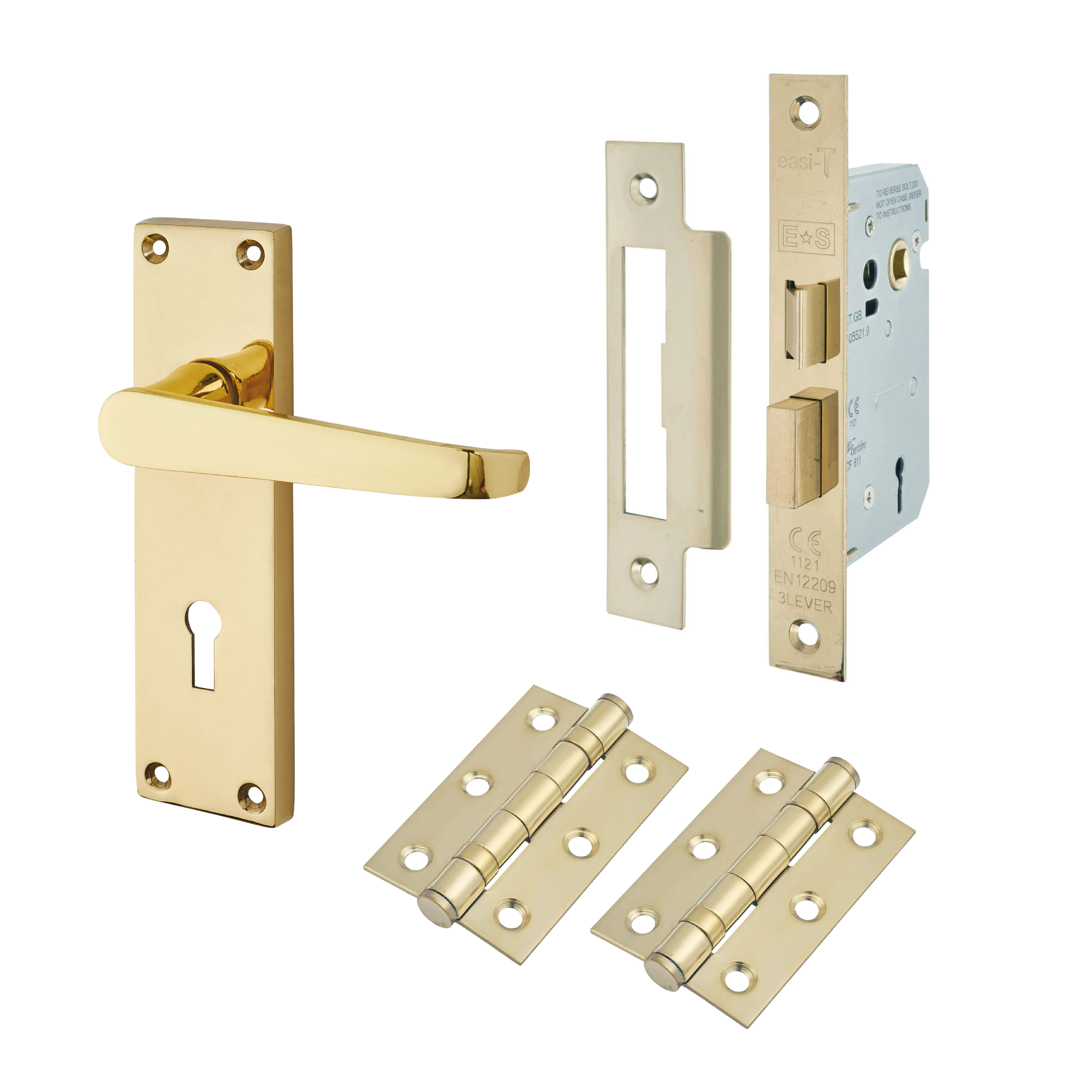 Polished Brass Budget Straight 3 Lever Sashlock Door Handles Pack - Mia Range