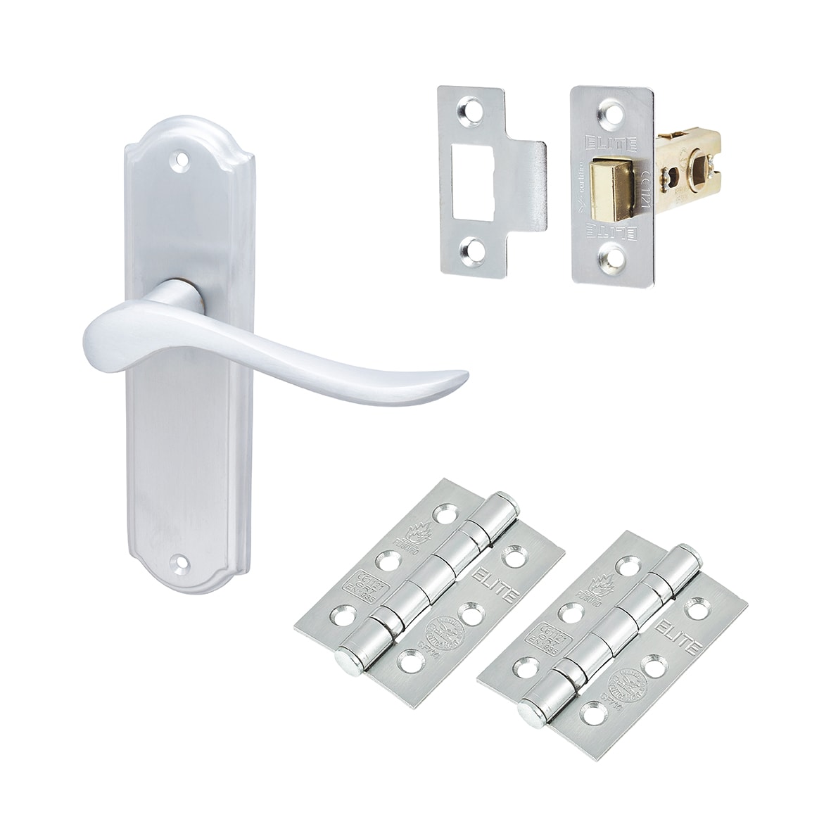 Satin Chrome Scroll Latch Door Handles Pack - Turin Range
