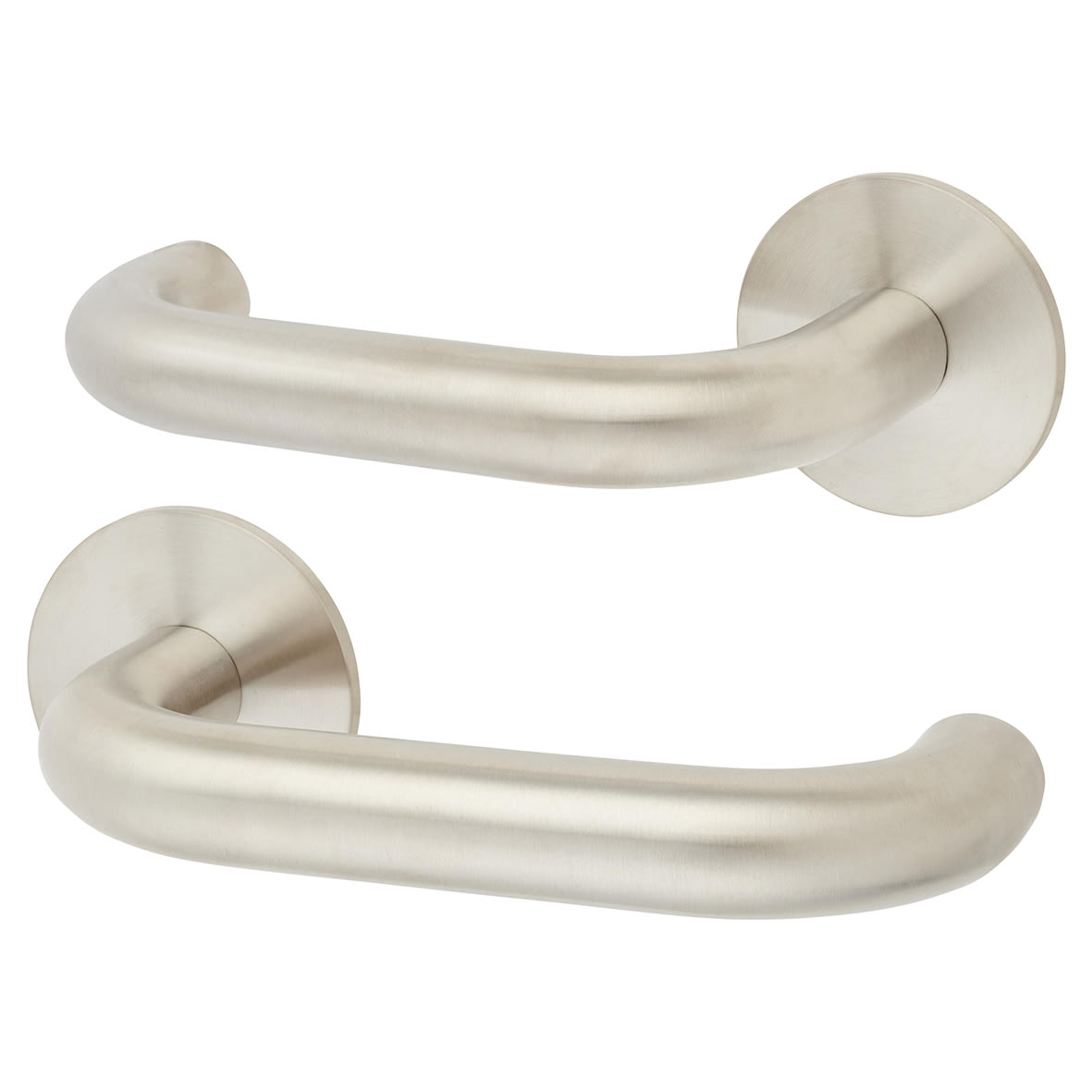 Satin Stainless Steel Door Handles on Round Slim Rose - Schema Kurvig Range