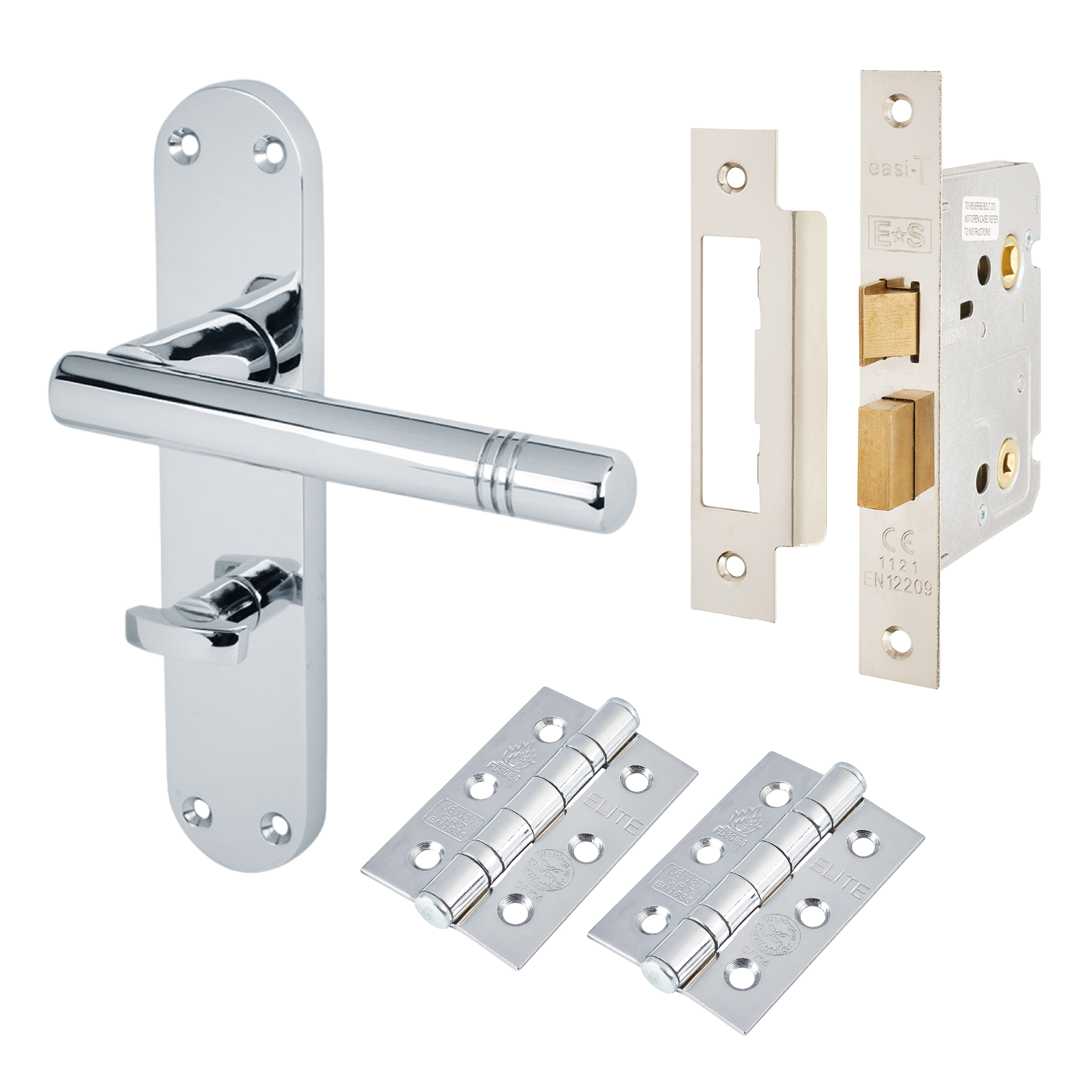 Polished Chrome Bathroom Lock Door Handles Pack - Bologna Range