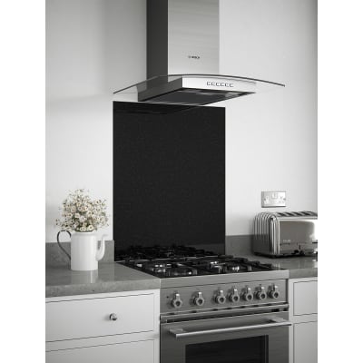 Self Adhesive Glass Kitchen Splashback - 750 x 600mm - Black Sparkle