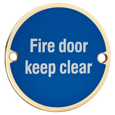 Fire Door Keep Clear Door Sign - 75mm Diameter - Polished Brass
