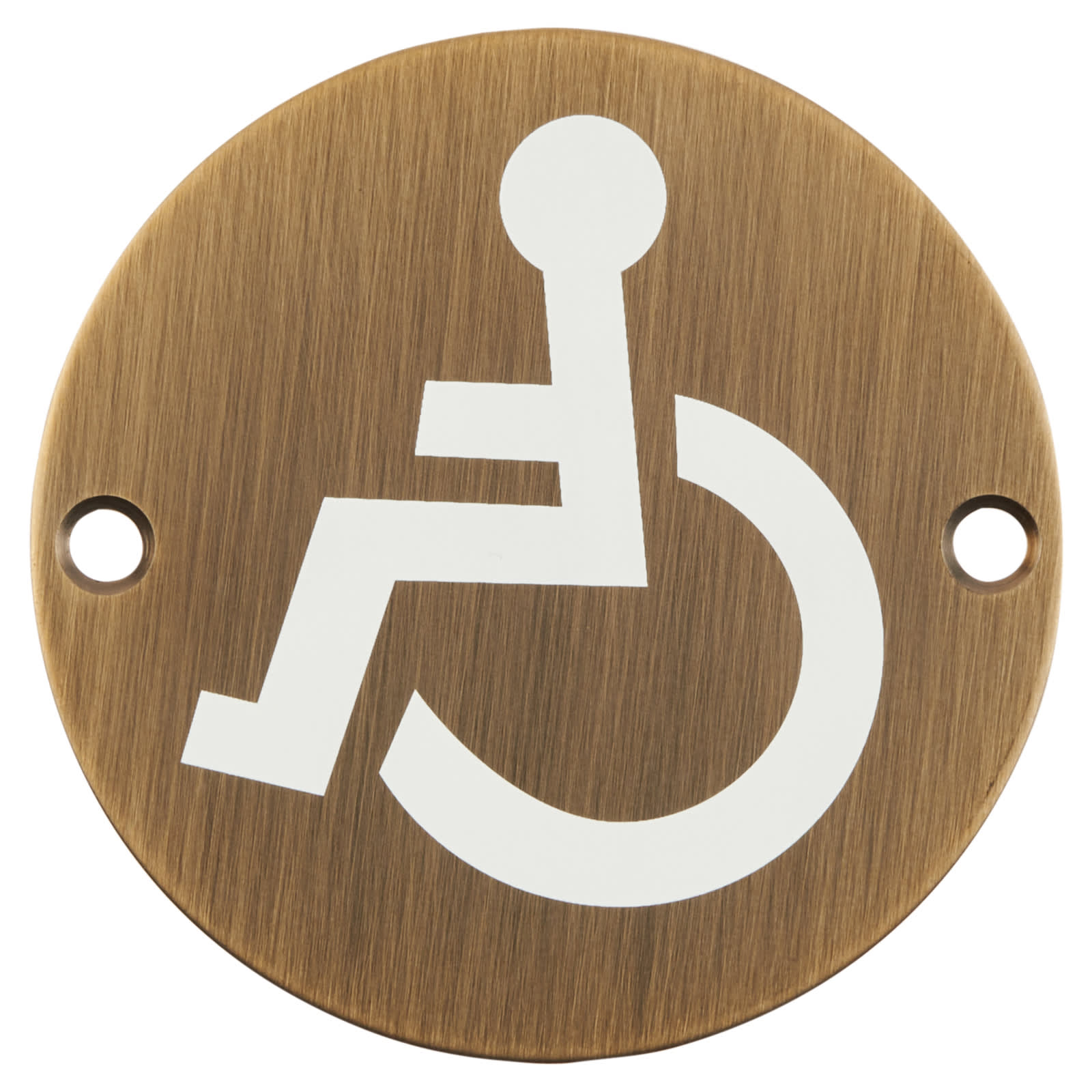 Disabled Toilet Door Sign - 75mm Diameter - Antique Brass