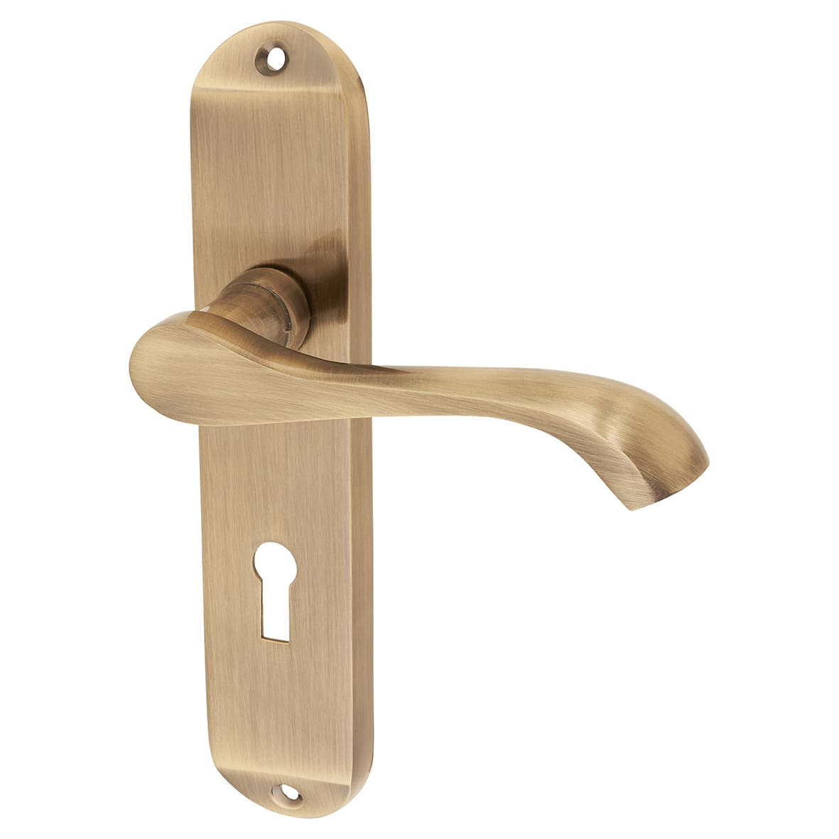Antique Brass Scroll Keyhole Lock Door Handles - Ancona Range - 180 x 39mm