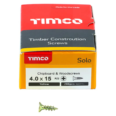Solo Chippy Pozi Countersunk Wood Screws - 4.0 x 15mm - Yellow Zinc - Pack of 200