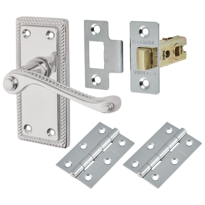 Polished Chrome Budget Rope Edge Scroll Latch Door Handles Pack - Short Plate