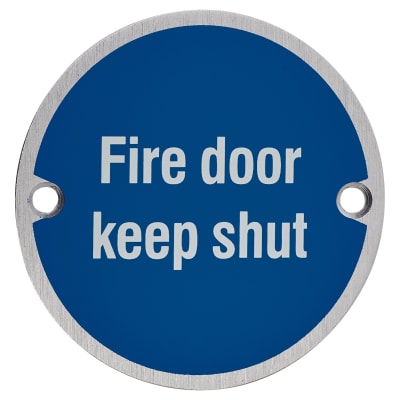 Fire Door Keep Shut Door Sign - 75mm Diameter - Satin Aluminium