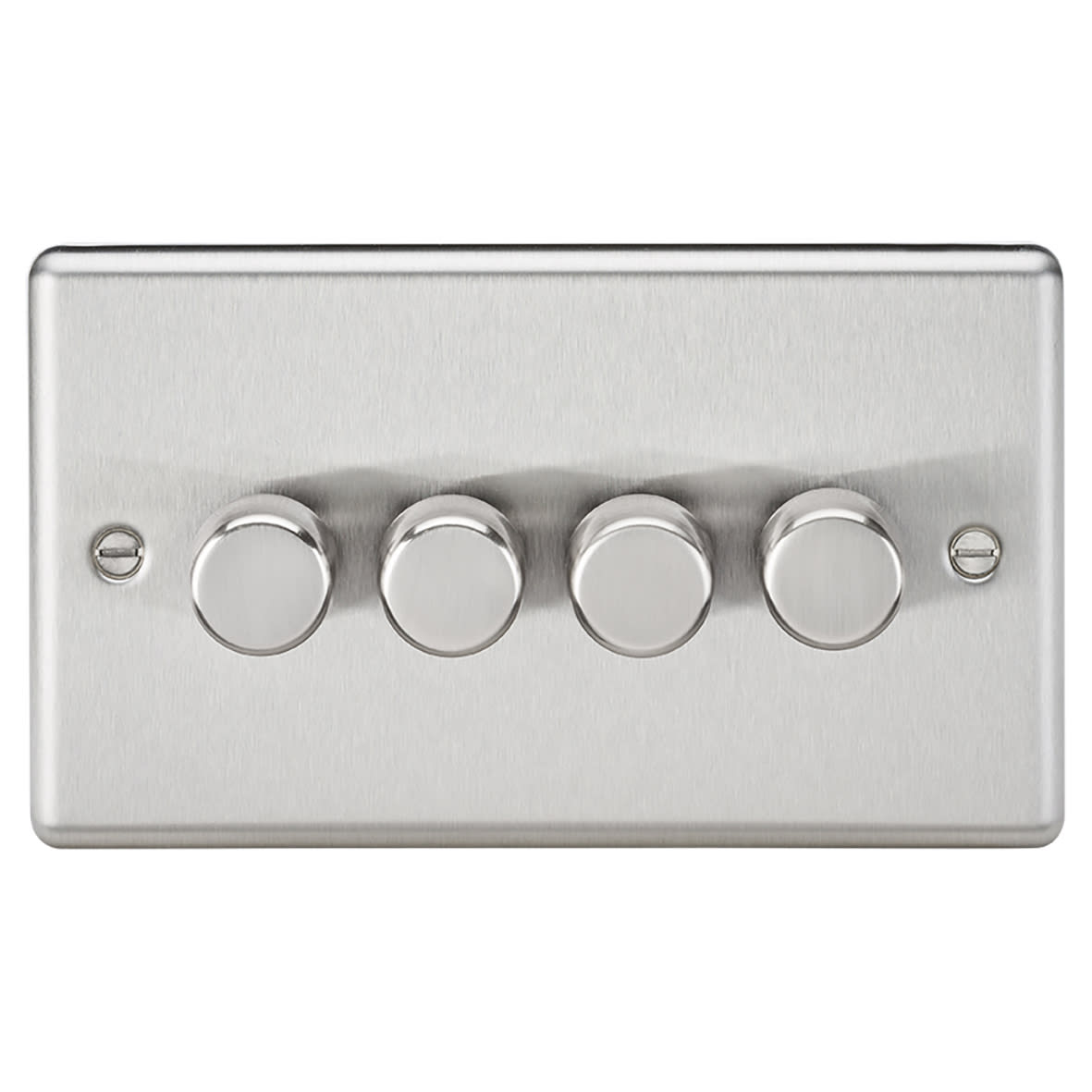 5-150W 4 Gang 2 Way Push On/Off Rotary Rounded Intelligent LED Dimmer - Brushed Chrome