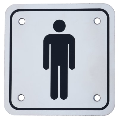 Mens Square Toilet Door Sign - 100 x 100mm - Polished Stainless