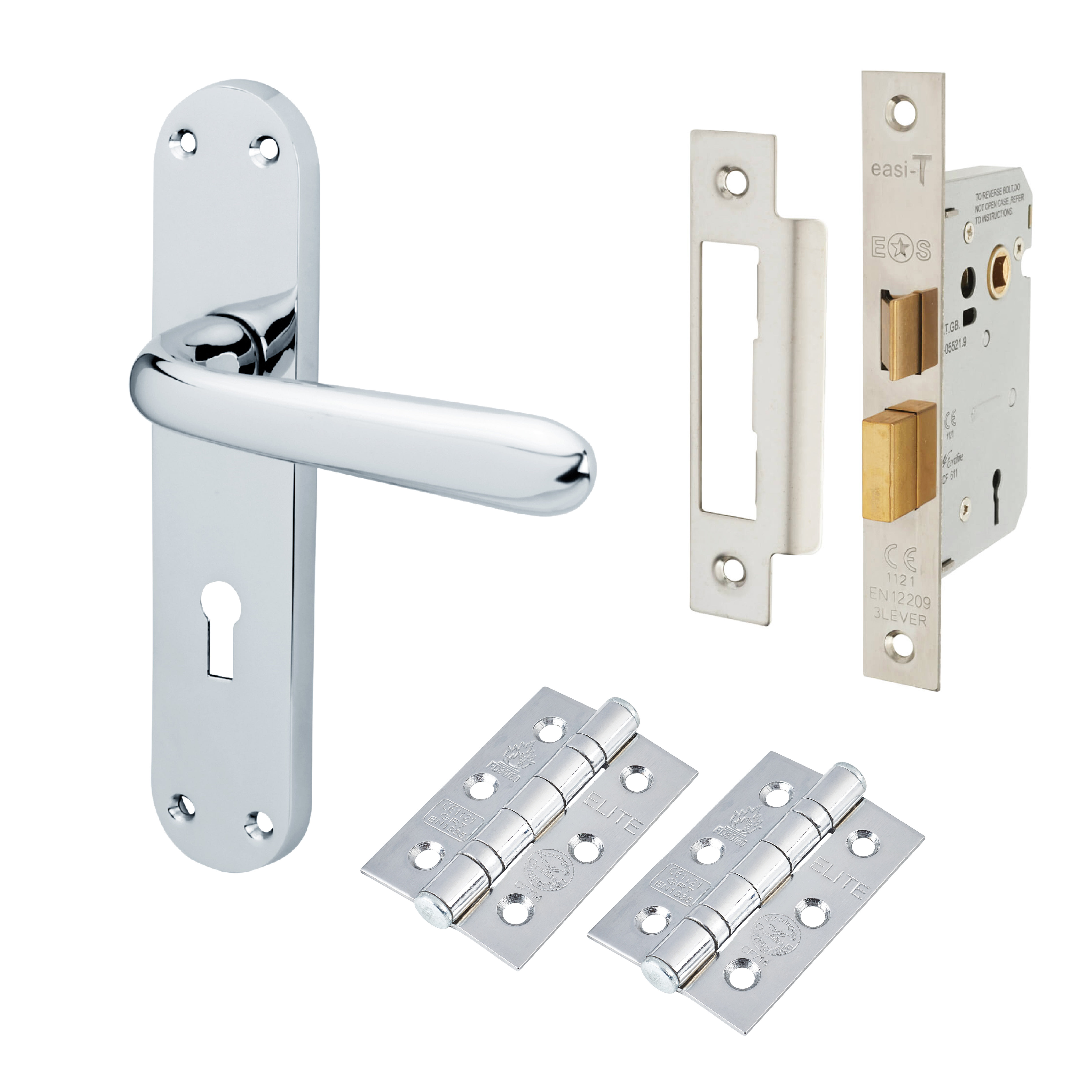 Polished Chrome 3 Lever Sashlock Door Handles Pack - Arezzo Range