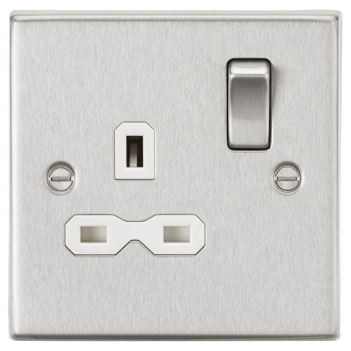 13A 1 Gang Double Pole Switched Socket - Brushed Chrome with White Insert 332829P