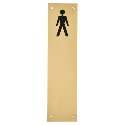 Finger Plate - Mens Toilet Door Sign - 300 x 75mm - Polished Brass